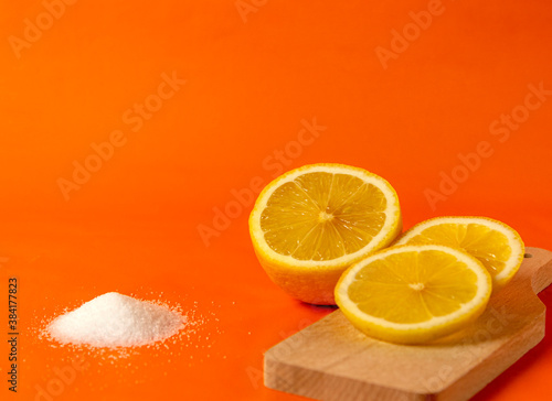Tequila with lemon and salt as background with place for text