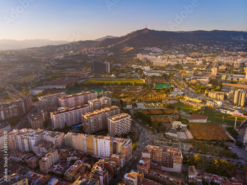 Obraz na płótnie Barcelona street aerial view with beautiful patterns in Spain. 2020 w salonie