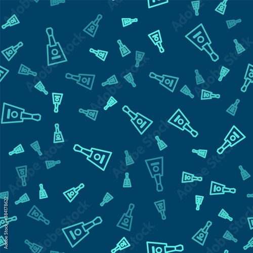 Green line Musical instrument balalaika icon isolated seamless pattern on blue background. Vector.