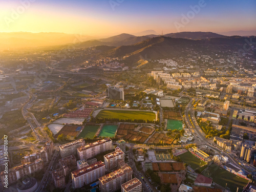 Obraz na płótnie BARCELONA, SPAIN - 2019: Aerial view at Camp Nou, famous football stadium in Barcelona of Catalonia w salonie