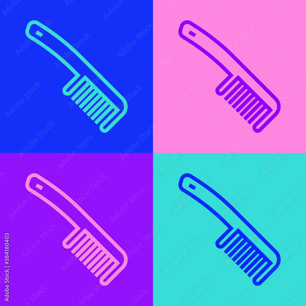 Pop art line Hairbrush icon isolated on color background. Comb hair sign. Barber symbol. Vector. Pop art line Hairbrush icon isolated on color background. Comb hair sign. Barber symbol. Vector.