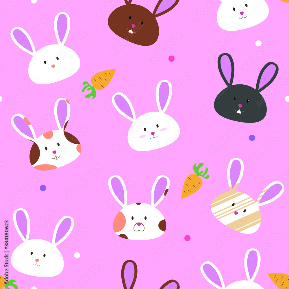 Cute pattern with rabbits and carrots on a pink background Cute pattern with rabbits and carrots on a pink background