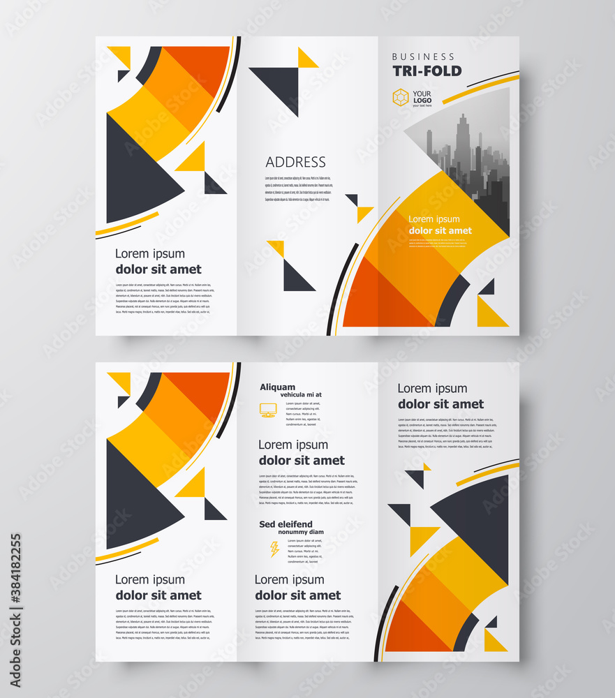 Circles Tri-fold business brochure design template orange color Circles Tri-fold business brochure design template orange color