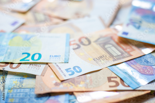 Euro cash bundle background selective focus