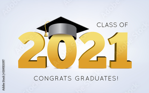 Graduation Class of 2021 with cap. Vector illustration