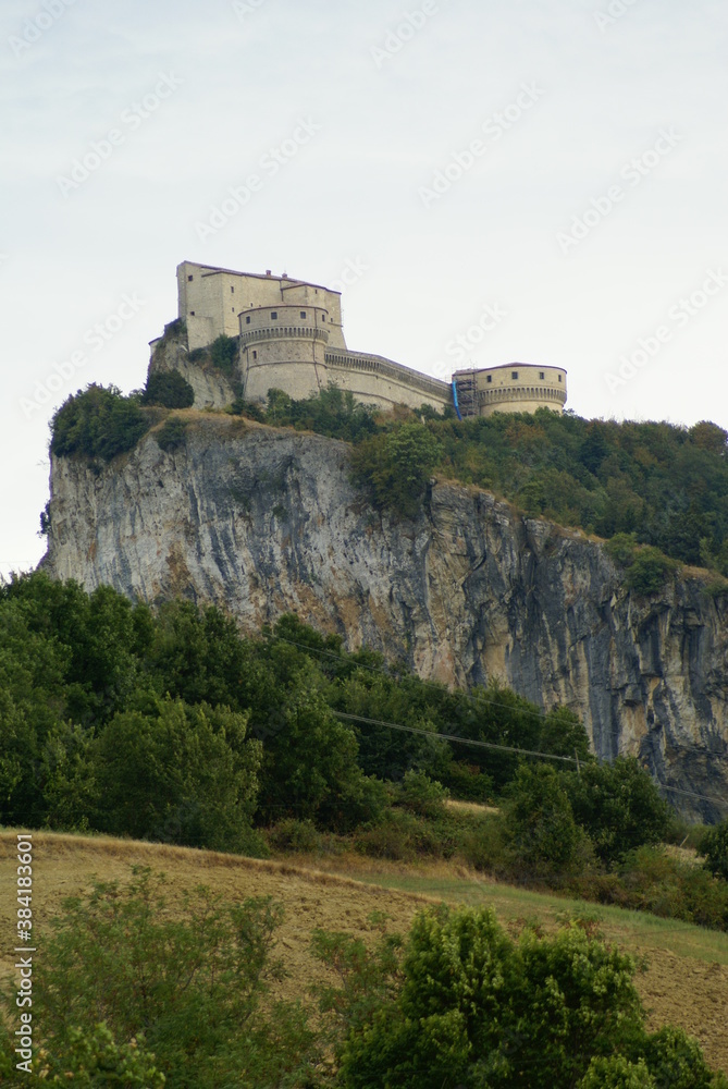 The Fortress of San Leo, Italy, overlooking the cliffs