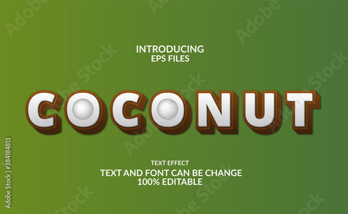 3d coconut fruit editable text and font effect for summer, food, organic, and vegan.
