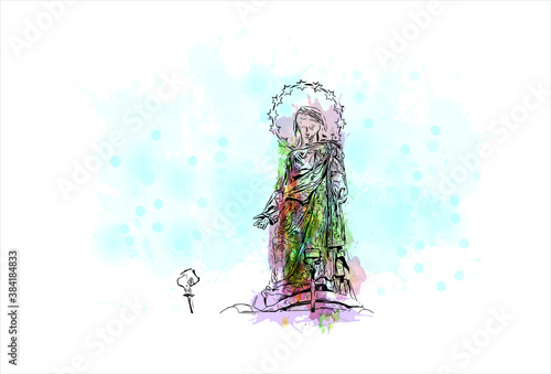 Building view with landmark of Bergamo is a city in the alpine Lombardy region of northern Italy. Watercolor splash with hand drawn sketch illustration in vector.