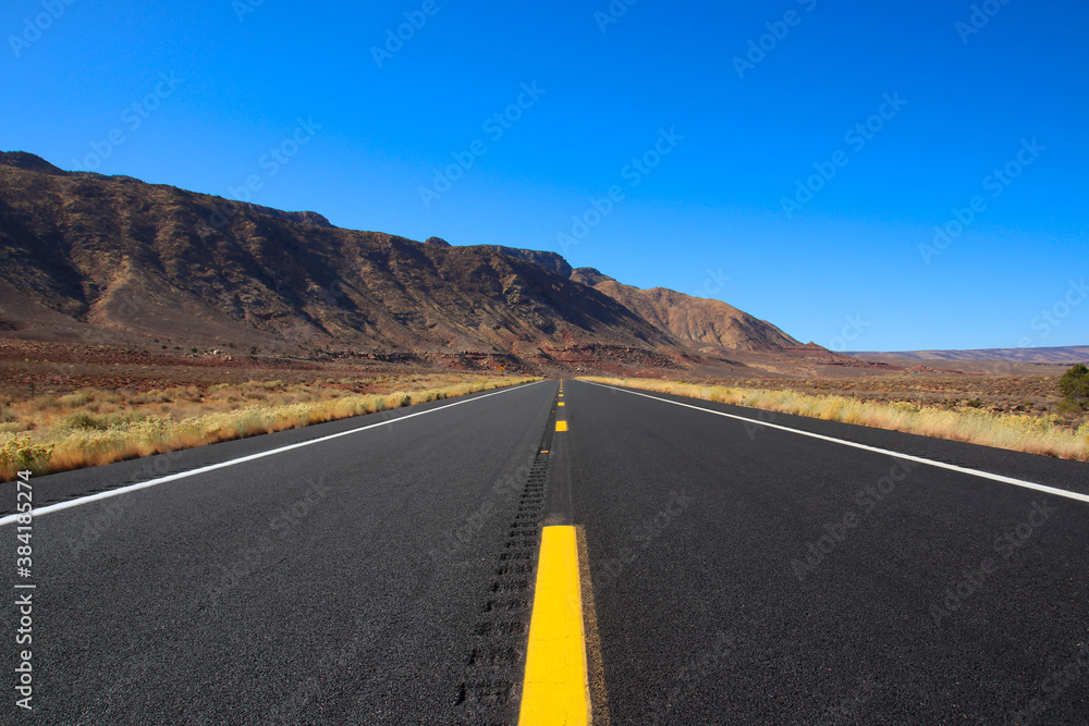 Empty road on a highway in Nevada, USA.