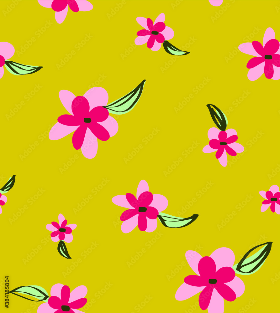 Fototapeta premium Abstract Hand Drawing Flowers and Leaves Repeating Vector Pattern Isolated Background