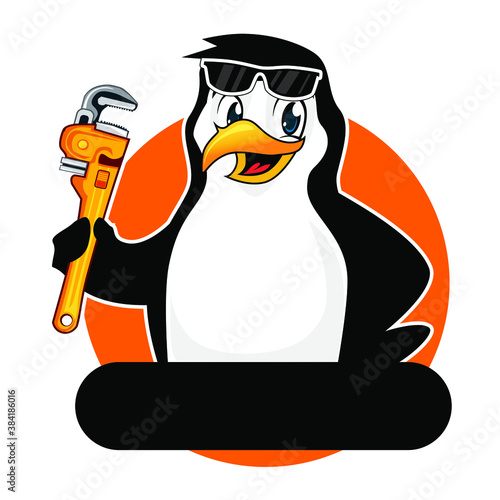 penguin plumbing mascot cartoon in vector