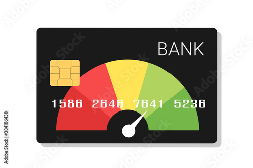 Credit score - credit card with chart, diagram and graph of creditworthiness, credibility and financial trustworthiness. Vector illustration isolated on white.