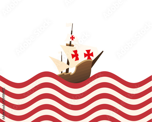 Christopher Columbus ship at the striped sea vector design