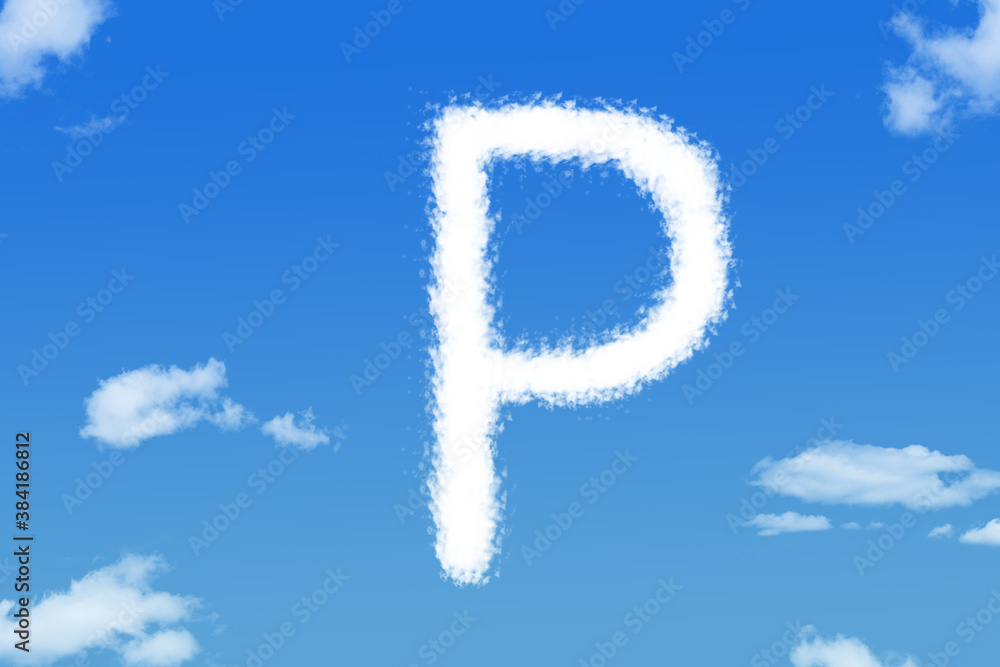 Naklejka premium Letter P cloud shape on blue sky