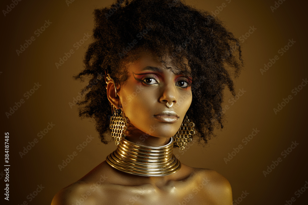 African Women Wearing Gold Jewelry Noise, Scream And Black Woman With
