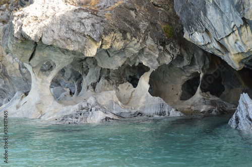 The beautiful rock formations of Catedrales de Marmol in General Carrera Lake between Chile and Argentina, Patagonia