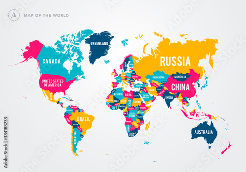 Vector Illustration Colorful Map Of The World With Country Names