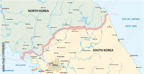 vector map of the border region between north and south korea
