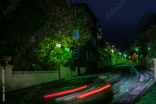 Long exposure night city car driving 