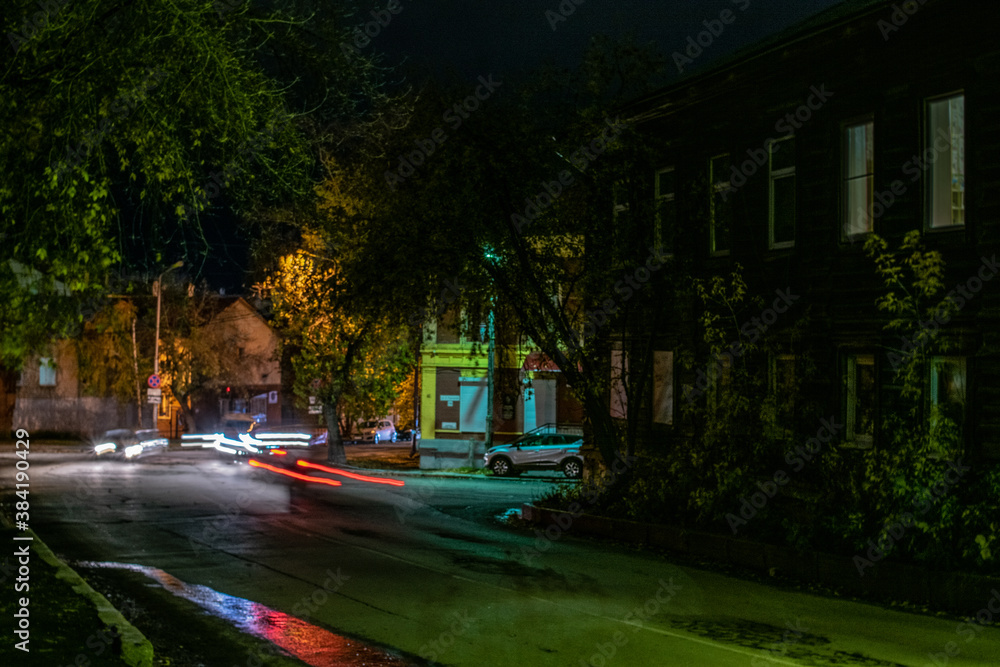 Obraz premium Long exposure night city car driving