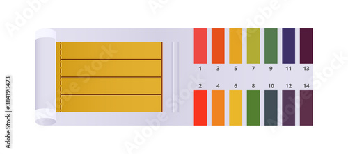 Vector illustration of ph test pack isolated on a white background. Universal indicator papers for acidic and alkaline testing. Litmus paper testing kit. Ph strips to determine the ph.