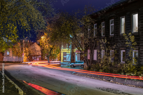 Long exposure night city car driving 