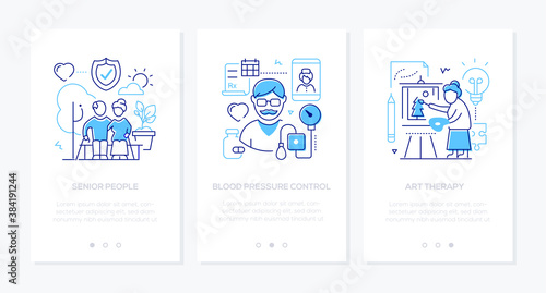 Senior people line design style web banners