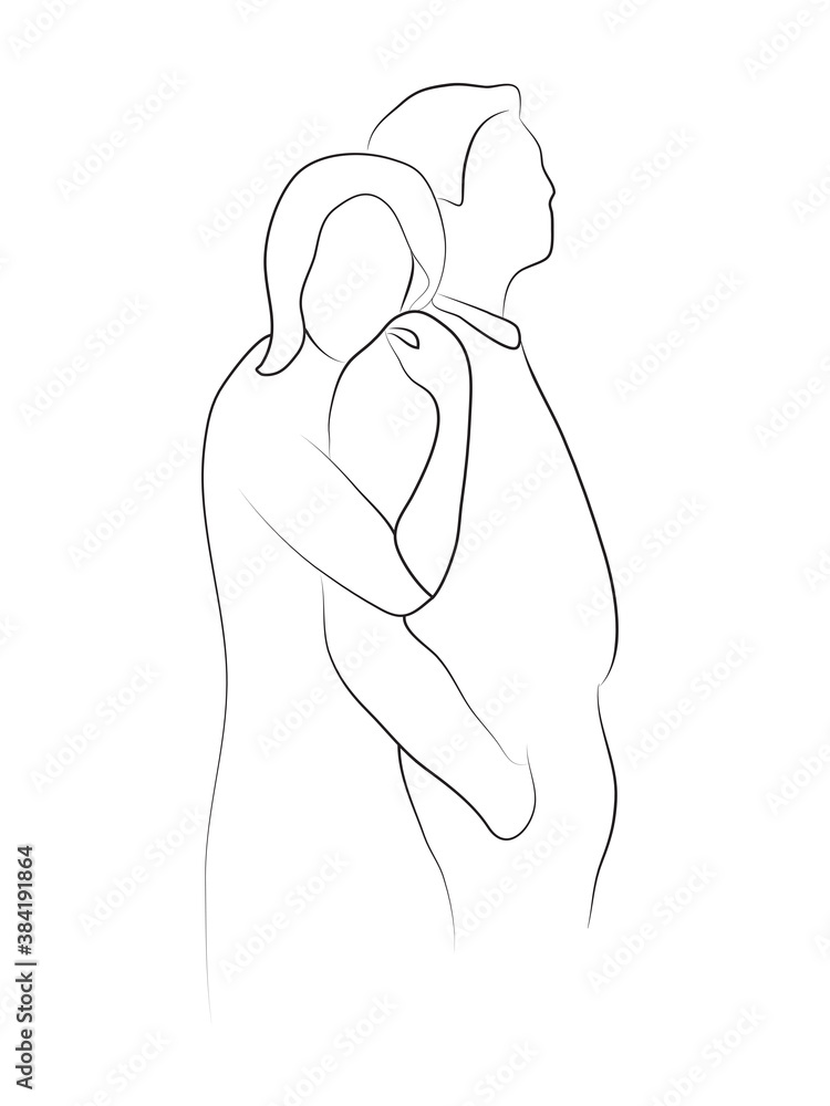Linear sketch drawing. Loving couple line art illustration. Isolated on white background. Linear sketch drawing. Loving couple line art illustration. Isolated on white background.