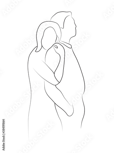 Linear sketch drawing. Loving couple line art illustration. Isolated on white background.
