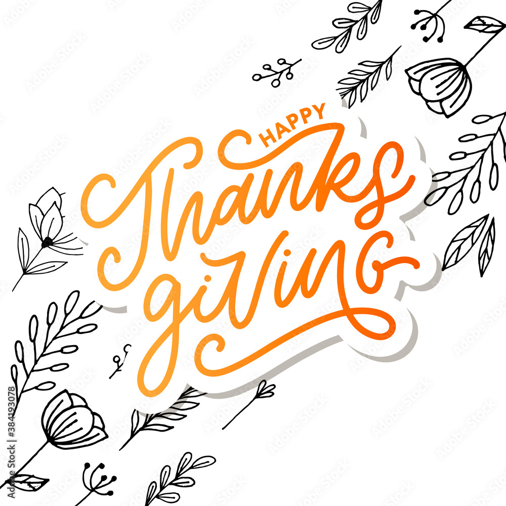 Fototapeta premium happy thanksgiving lettering calligraphy text brush vector