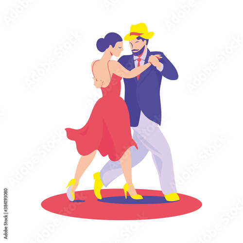 Couple dancing tango isolated on white background. Vector illustration in flat style.
