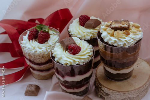 raspberry chocolate cake with whipped cream