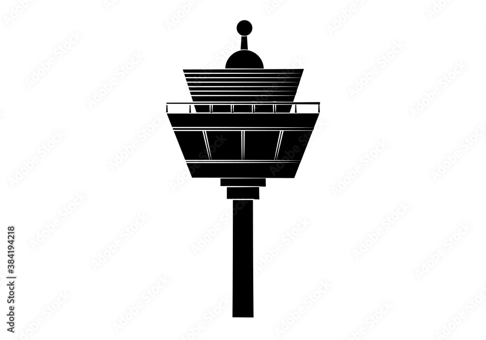 Control aéreo de un aeropuerto en fondo blanco. Control aéreo de un aeropuerto en fondo blanco.