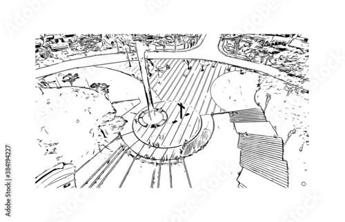 Building view with landmark of Belo Horizonte is the capital city of southeastern Brazil. Hand drawn sketch illustration in vector.