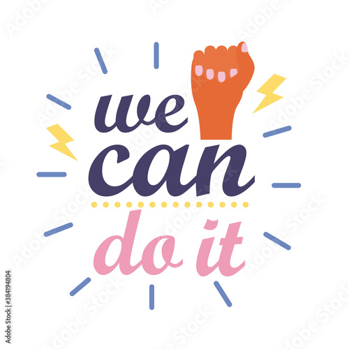 we can do it feminism lettering flat style icon