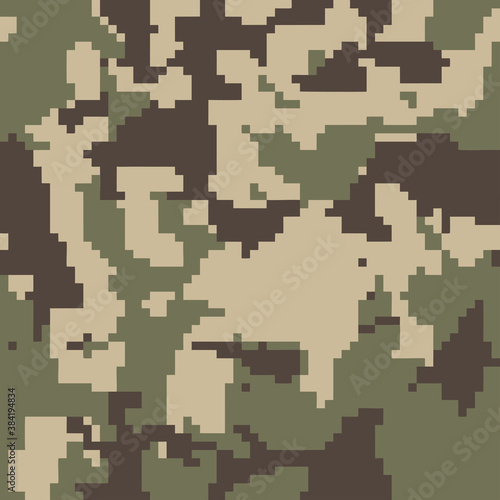 Digital camo. Seamless digital camouflage pattern. Military camouflage texture. Green, brown. forest, soldier, camouflage. Vector fabric textile print designs. 