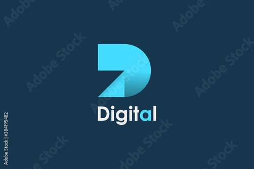 Abstract Initial Letter D Logo. Blue Bright Geometric Shape Origami Style isolated on Blue Background. Usable for Business and Branding Logos. Flat Vector Logo Design Template Element.