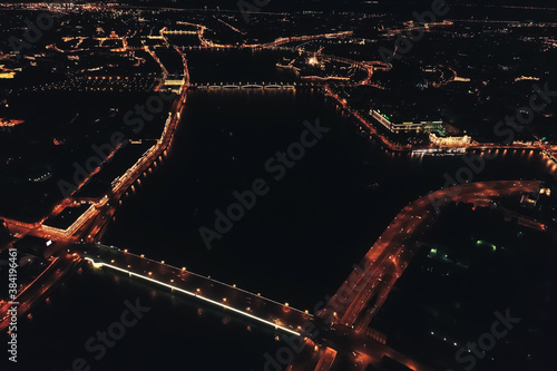 Aerial Townscape of Saint Petersburg City at Night. Kalininsky District