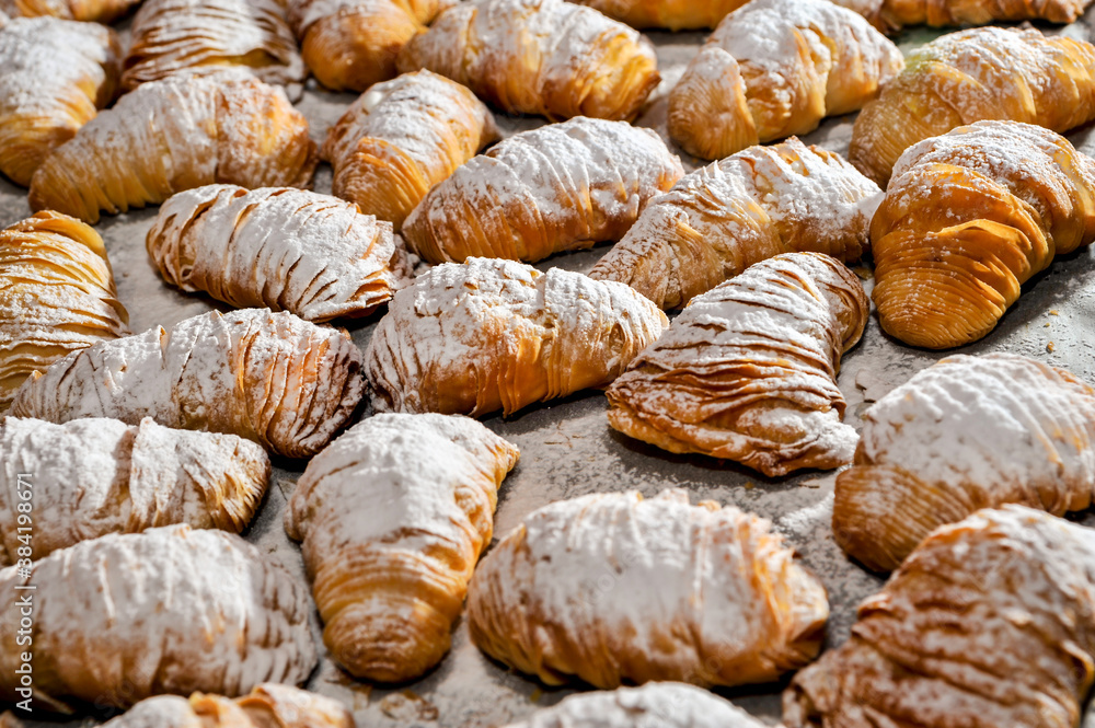 sfogliatelle, a typical sweet from Naples, made in the shape of a shell with a pastry filled with ricotta cream