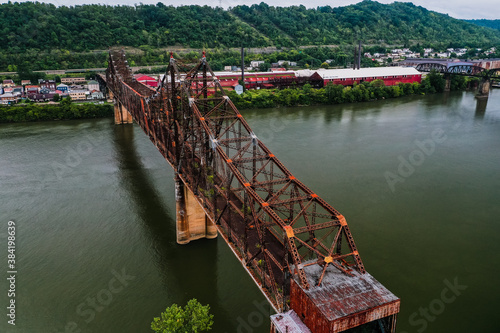 These are aerials of the abandoned cantilevered Bellaire Interstate Toll Bridge crosses the Ohio River between Bellaire, Ohio, and Benwood, West Virginia. photo