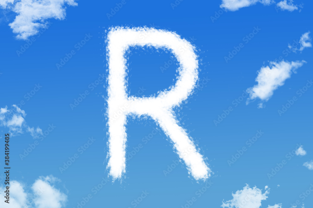 Letter R cloud shape on blue sky Letter R cloud shape on blue sky