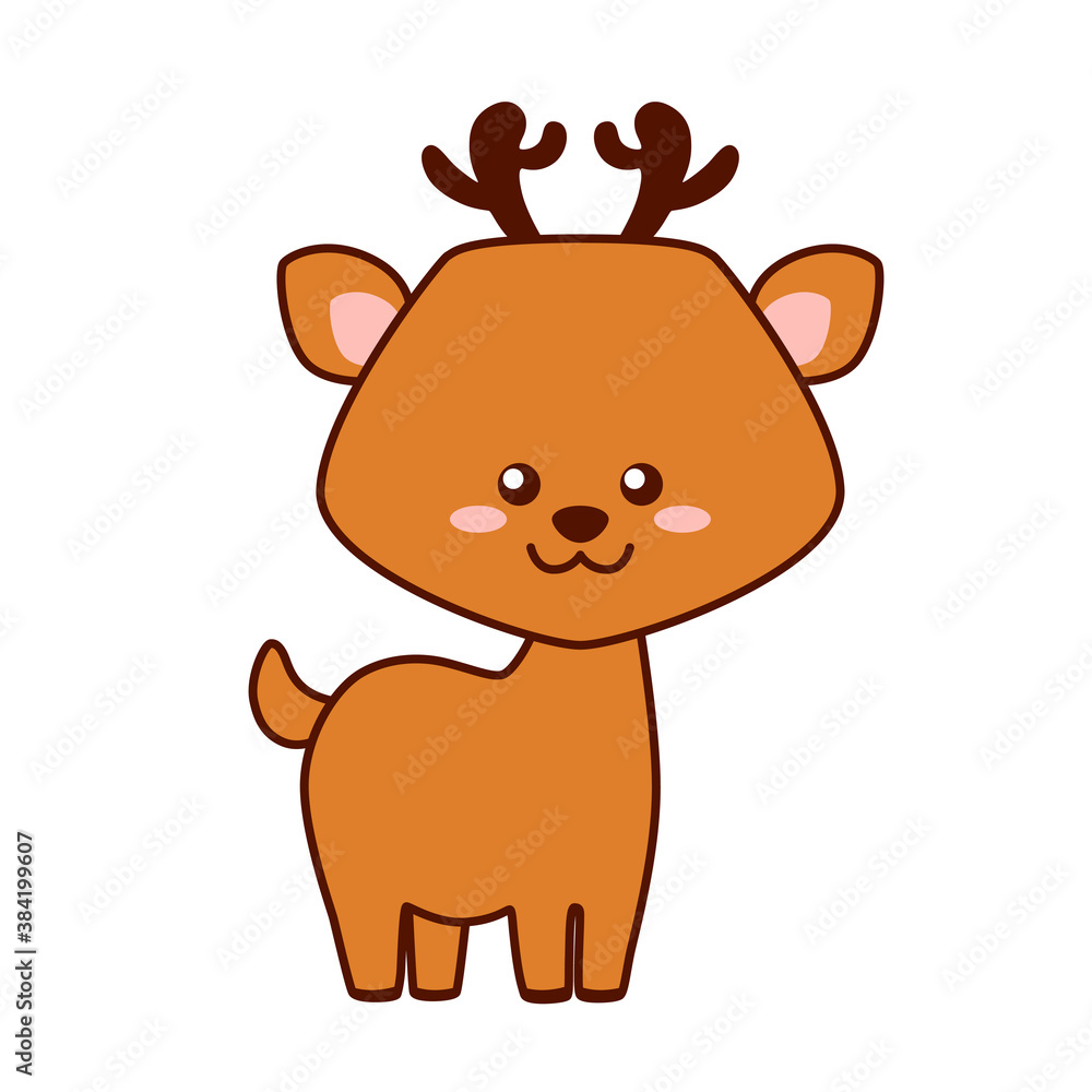 Cute little brown deer isolated on white background. Flat design for poster or t-shirt. Vector illustration