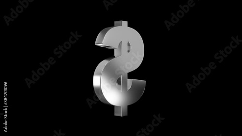 American dollar sign rotating. Alpha channel. Seamless looping.