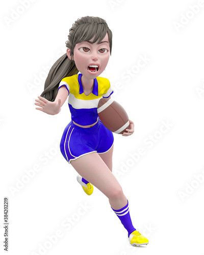 footballer girl is playing american football ball © DM7