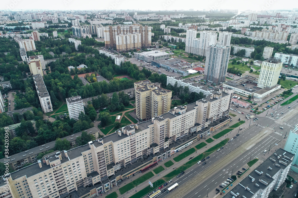 Fototapeta premium Aerial Townscape of Saint Petersburg City. Kalininsky District 