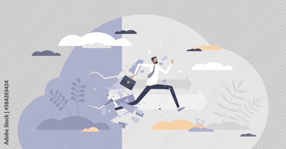 Overcoming obstacles as difficulty or problem in business tiny person concept Overcoming obstacles as difficulty or problem in business tiny person concept