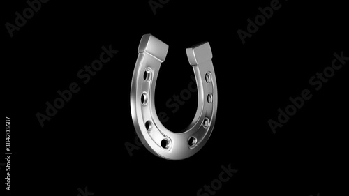 Steel horseshoe rotating. Alpha channel. Seamless looping.