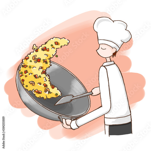 A chef cooking fried rice
