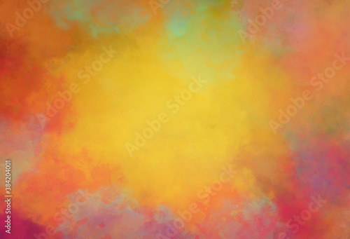 yellow pink and orange watercolor background texture in colorful bright sunset colors, abstract color splash and painted blotch design