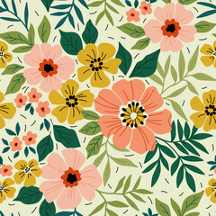 Wandcirkels Bloemen patronen Liberty stijl kleurrijk ditsy bloemenpatroon  © ann_and_pen